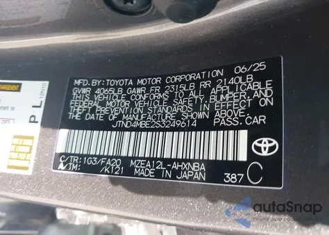 2025 Toyota Corolla Se z USA, uszkodzony, nr VIN JTND4MBE2S3249614
